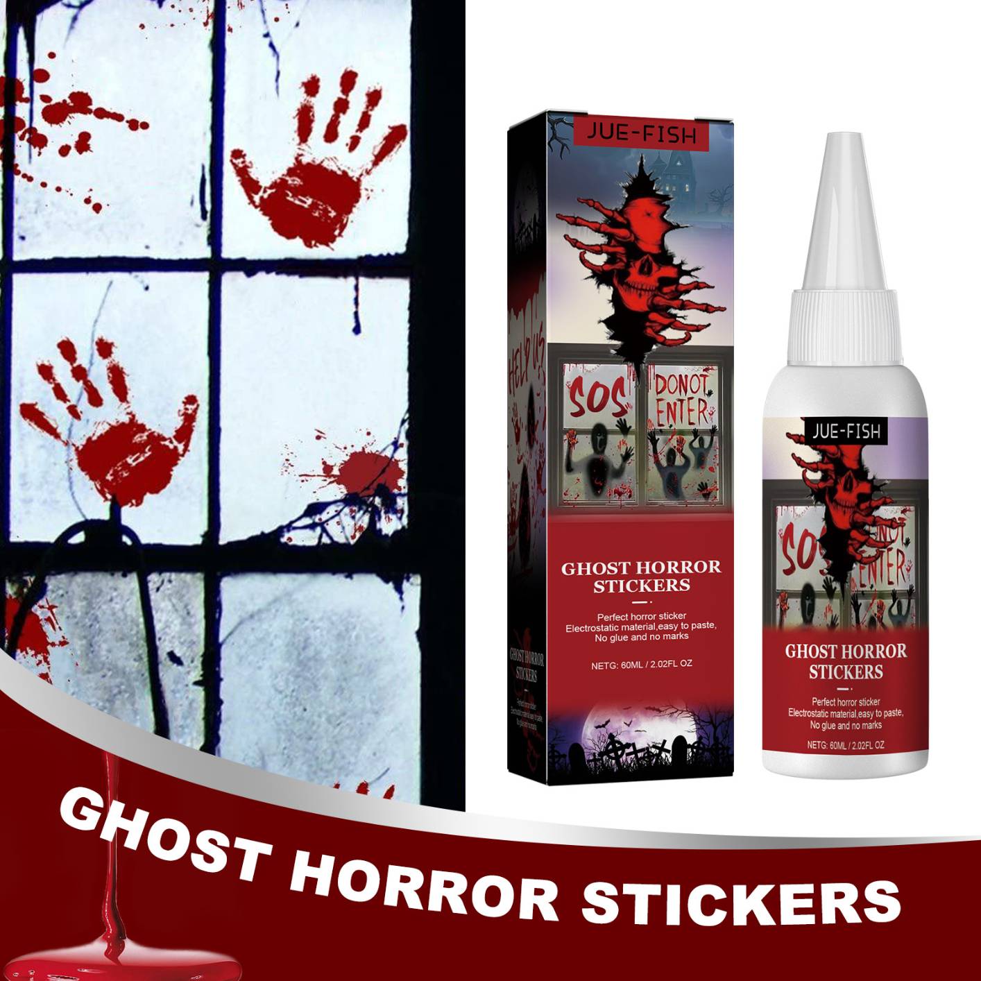 Halloween DIY Liquid Sticker, Bloody Handprint Sticker for Halloween Winter Holiday Party Decorations