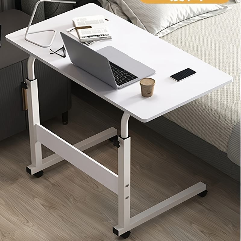 Small Standing Desk Mobile Portable Rolling Laptop PC Table on Wheels Adjustable Height Computer Workstation for Home Office, 30 Inch, Modern White
