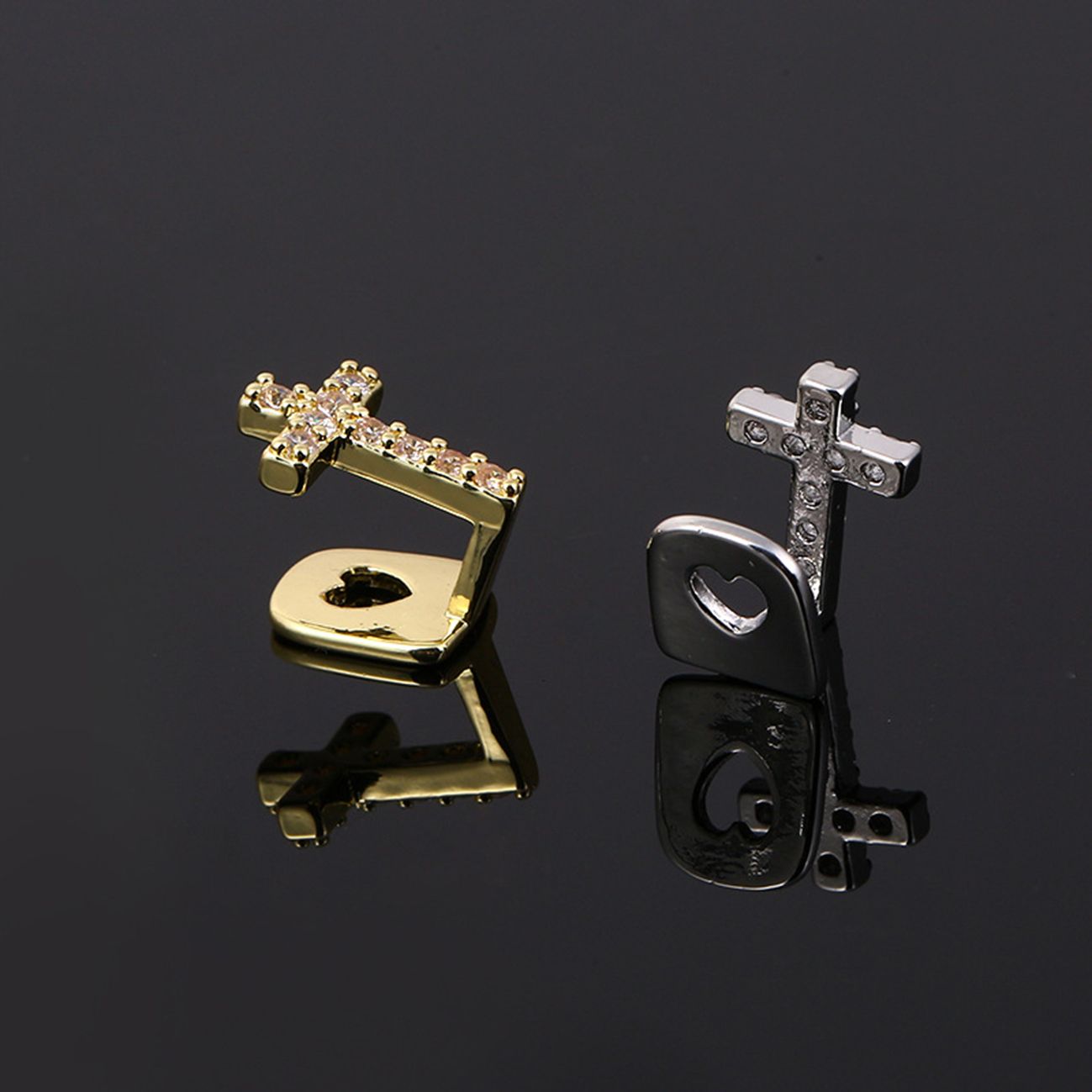 Cross copper micro-inlaid zircon single hip-hop braces teeth grillz teeth decoration trendy tooth decoration hip-hop teeth grillz tooth grillz