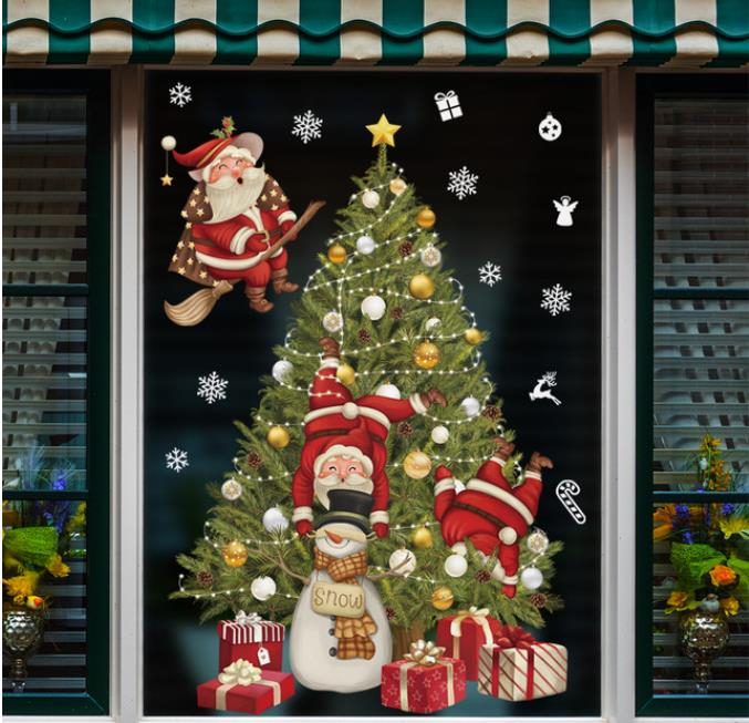 Christmas gift Santa Claus 2023 New Year sticker Christmas tree window decoration sticker elk snowflake glass wall sticker Merry Christmas