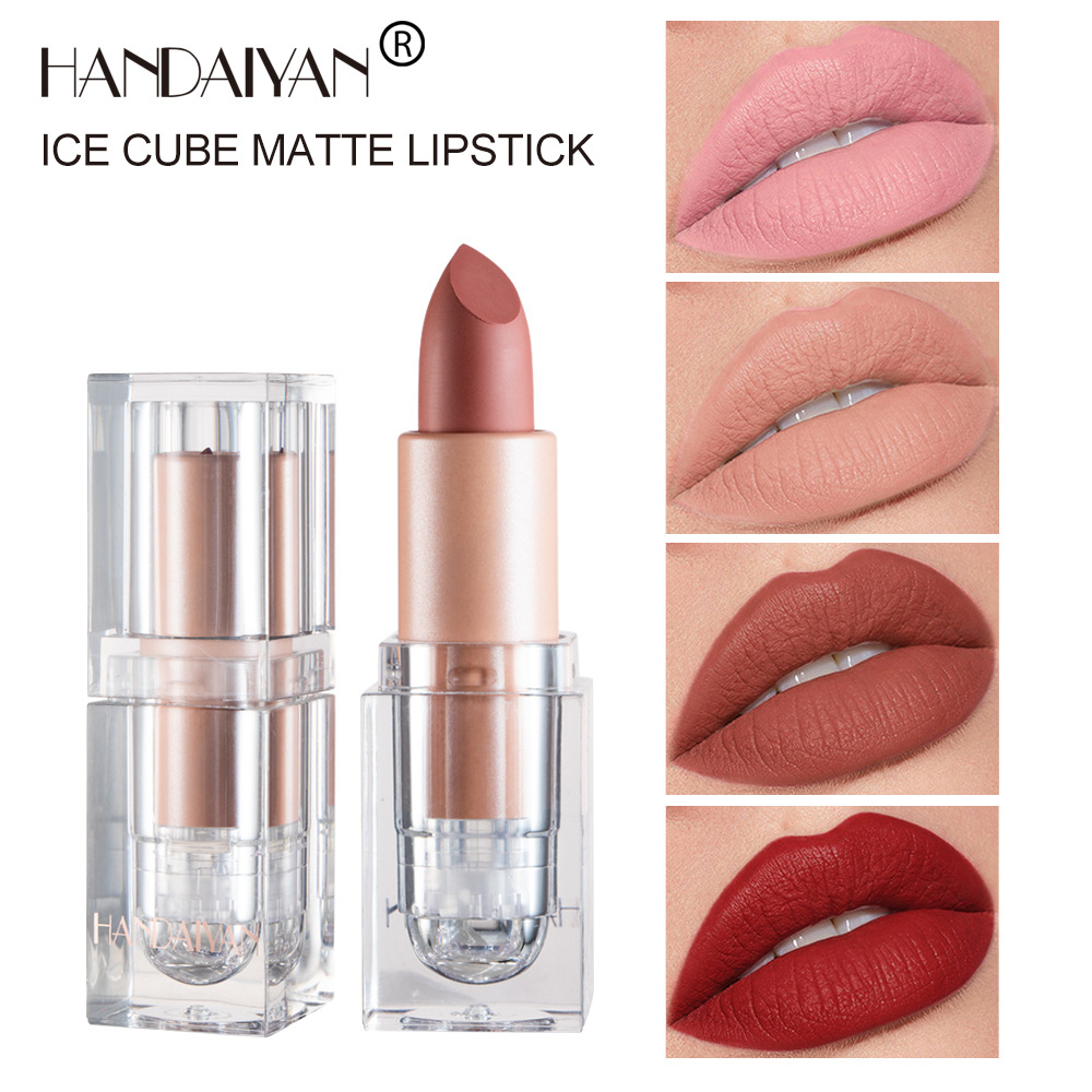 H1014 HANDAIYAN Ice Cube Matte Lipstick Lightweight Waterproof Makeup Nude Velvet Lip Stick Long-Lasting Cosmetics Lip Cream Pencil