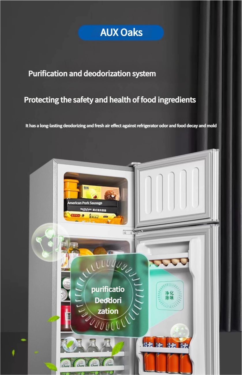 AUX small refrigerator for household use, small rental housing, dormitory, mini energy-saving and energy-saving office, rental housing, double door refrigerator