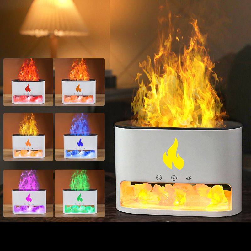 250mL Himalayan Salt Stone Flame Aroma Diffuser Humidifier, 2-in-1 Essential Oil Diffuser & Cool Mist Humidifier with 7-Color LED Light, AC Powered, for Home, Office, Bedroom & Decor
