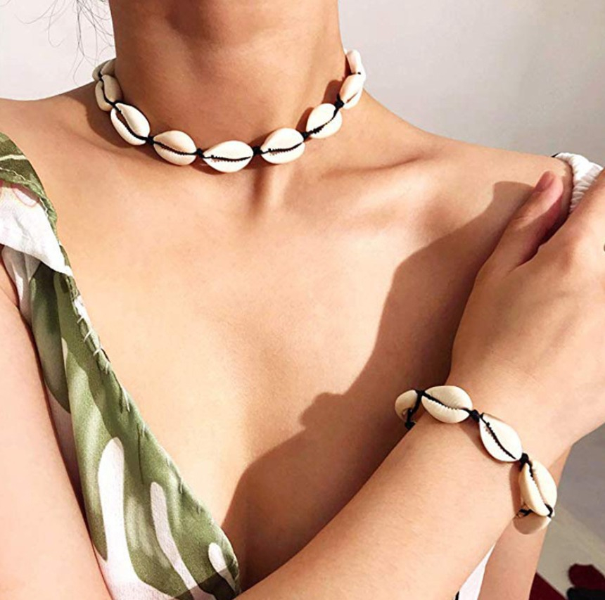 20007-6 Trendy Handmade Flat Knotted Necklace Natural Shell Choker Necklace For Women