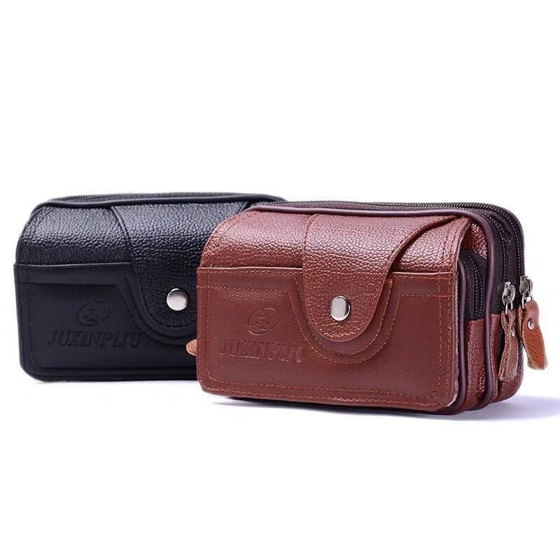 Horizontal PU Leather Belt Mount Phone Pouch For Men, Waterproof Multifunctional Business Waist Bag Suitable For Middle-aged & Elderly
