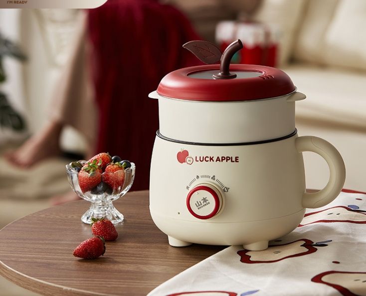 Multifunctional All-in-One Electric Hot Pot, Small Mini Electric Cooker, Frying Stir-Frying Steaming Boiling Braising, Dorm Student & Household Hot Pot, Compact & Easy to Use，Adapter connector