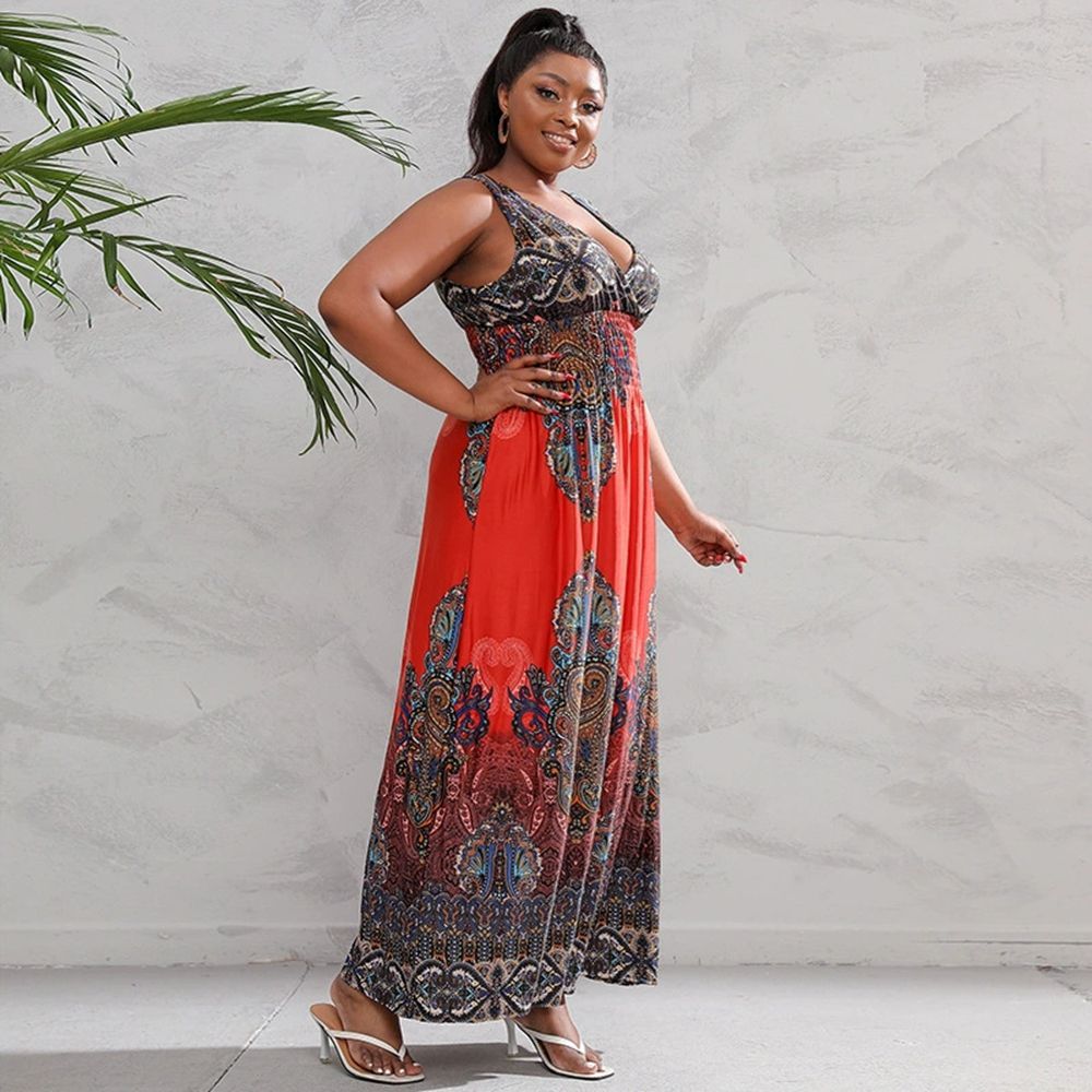 Bohemian vintage Perris plus size dress with ice silk long skirt