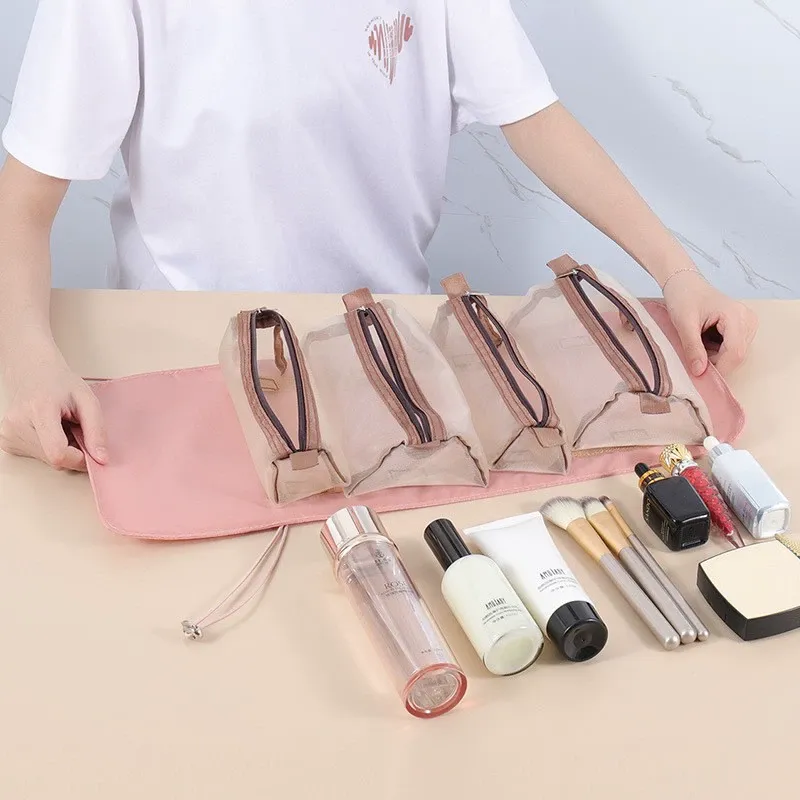 4-in-1 Detachable Makeup Bag Multifunctional Large Capacity Travel Toiletry Bag Portable Cosmetic Storage Organizer Pouch
