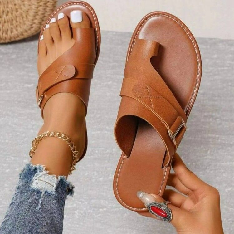 2024 summer new toe-over belt buckle splicing wear casual Roman slippers SH111