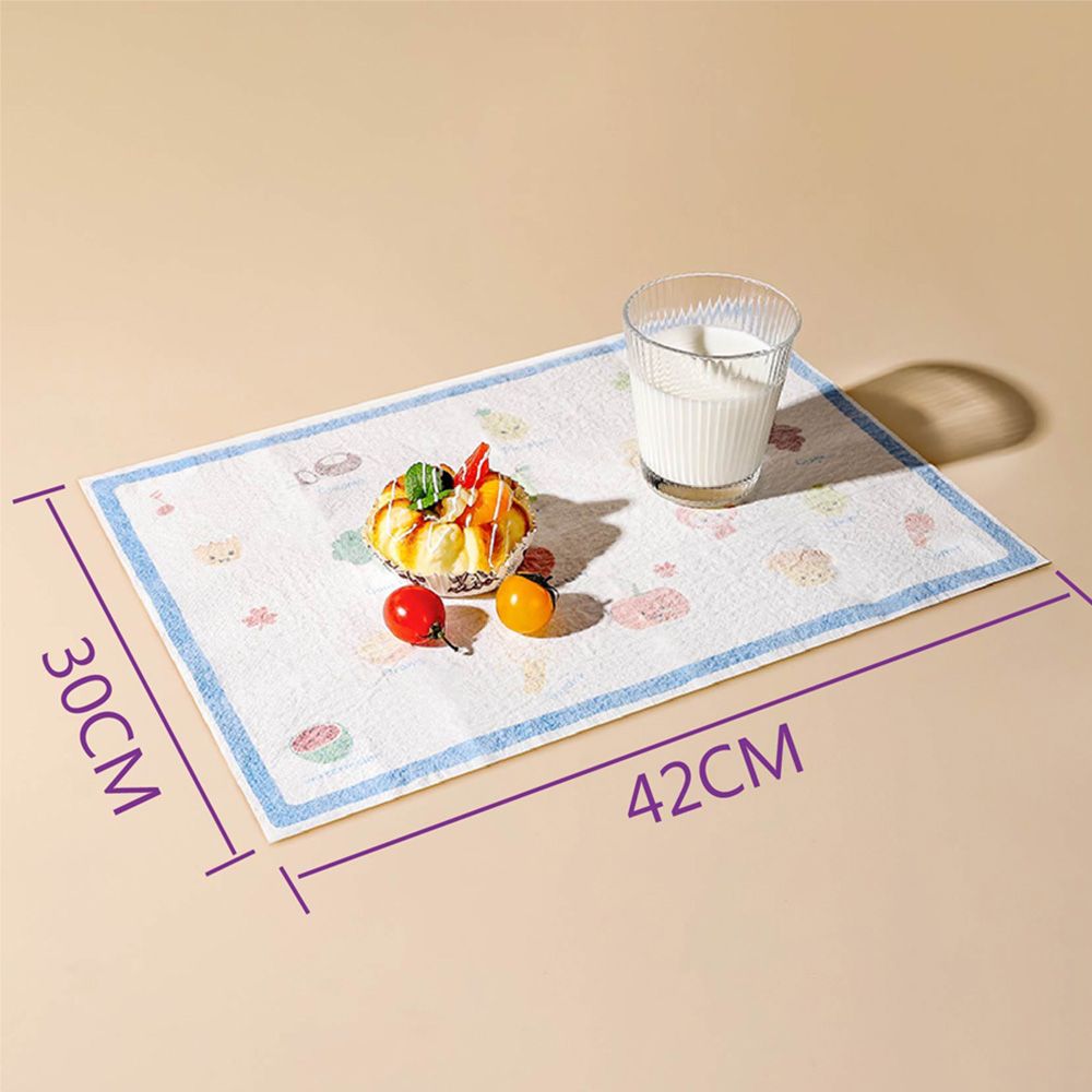 A pack Muchen children's disposable dining mats, waterproof and oil-proof, no need to wash, portable tablecloth cartoon fruit pattern.
