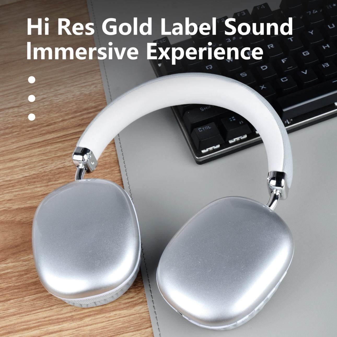 B40 Over‑Ear Wireless Bluetooth Headphones, built‑in TF card slot for offline music playback without connecting devices. Features low‑latency gaming mode to reduce audio‑video sync delay. Ultra‑long battery runtime supports extended gaming