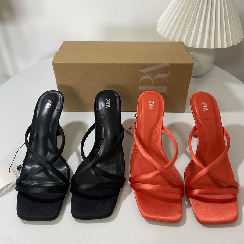 ZA2024 new high-quality fashion women's shoes high heels with thin square head open toe after empty line with slingback sandals women