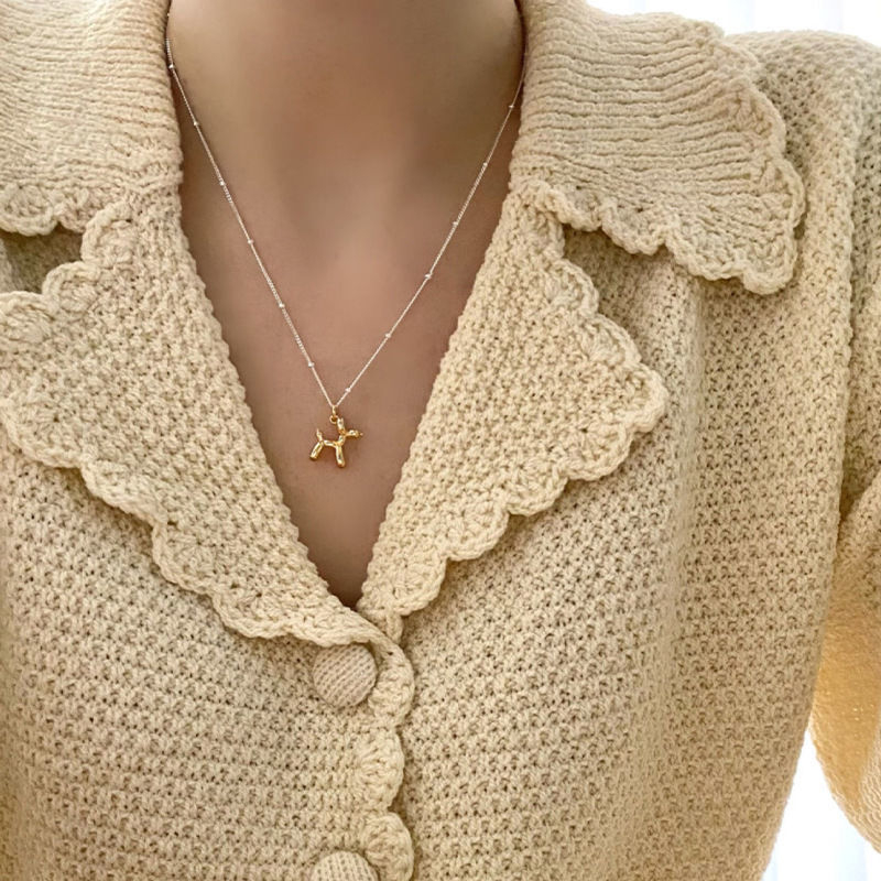 A95 Women Geometric Balloon Puppy Dog Three-dimensional Pendant Necklace Jewelry