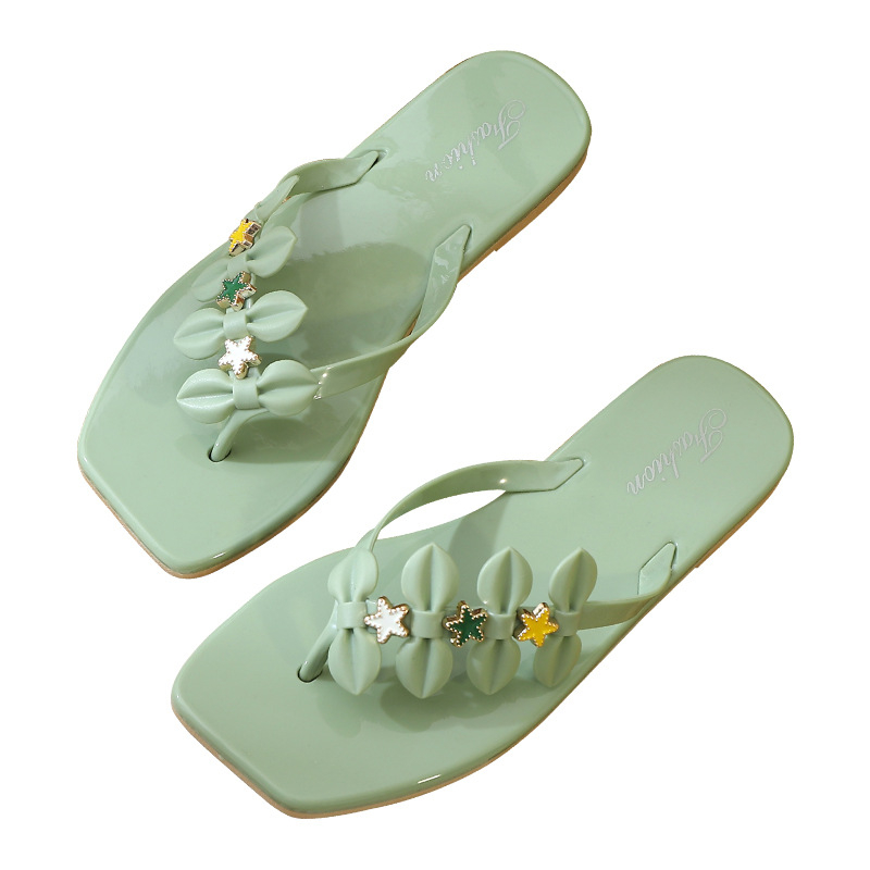 Feb-68 women's bow flip-flops flat shoes for outings casual cute sandals