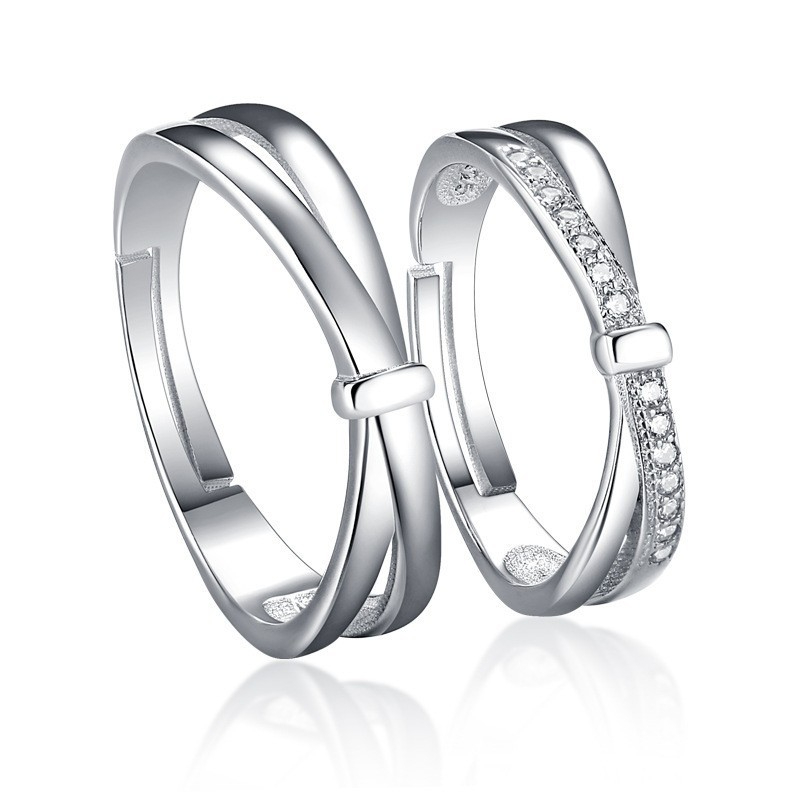 TL-097 925 Sterling Silver Couple Rings, Opening Adjustable Eternity Promise Engagement Wedding Statement Rings Simple Jewelry Gifts for Women Girls Men BFF