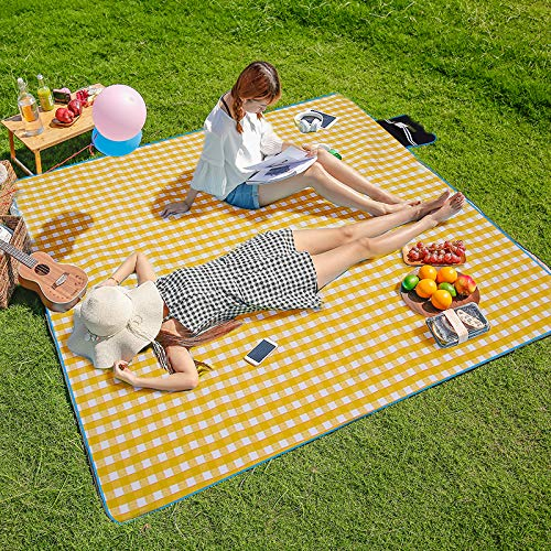 Washable Lightweight Picnic & Beach Blanket Rug Handy Mat Tote Plus Thick Dual Layers Wate-Resistant Sandproof Padding Portable for Family,Friends, Kids, 2m*2m