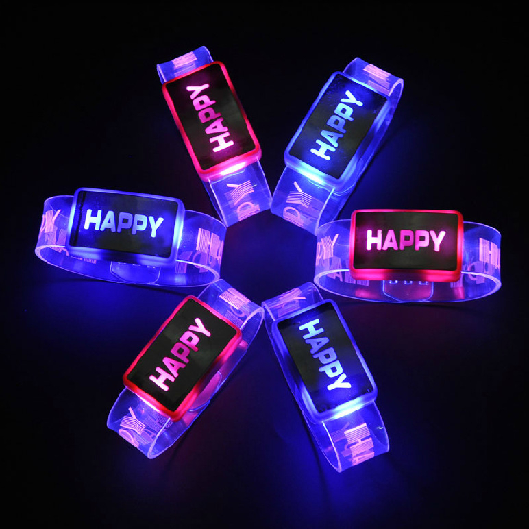 Flashing Happy Bracelet Festival Rave Watch Led Lighting Up Toys for Kids Children Electric Light Up Luminous Toy Birthday Gifts