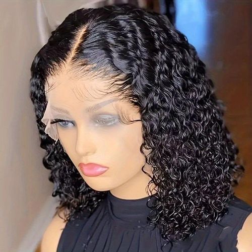 Chemical fiber middle parting front lace hand-woven wig small curly short hair high temperature silk wig