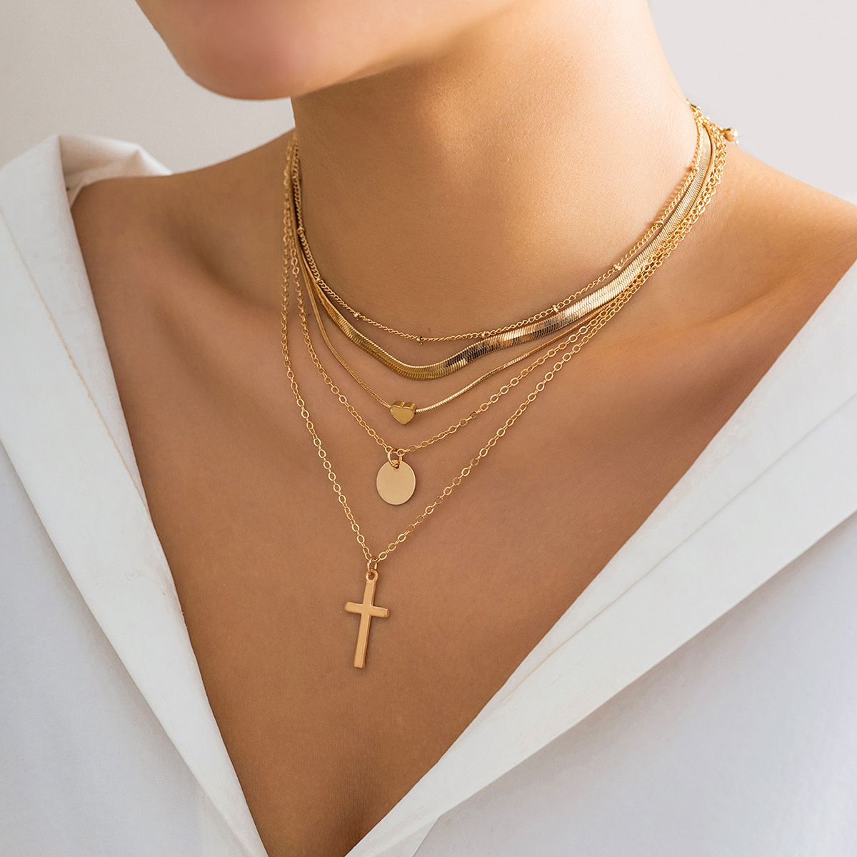 Sweet Cool Cross Multi layered Necklace for Women's Necklace Versatile Retro necklace