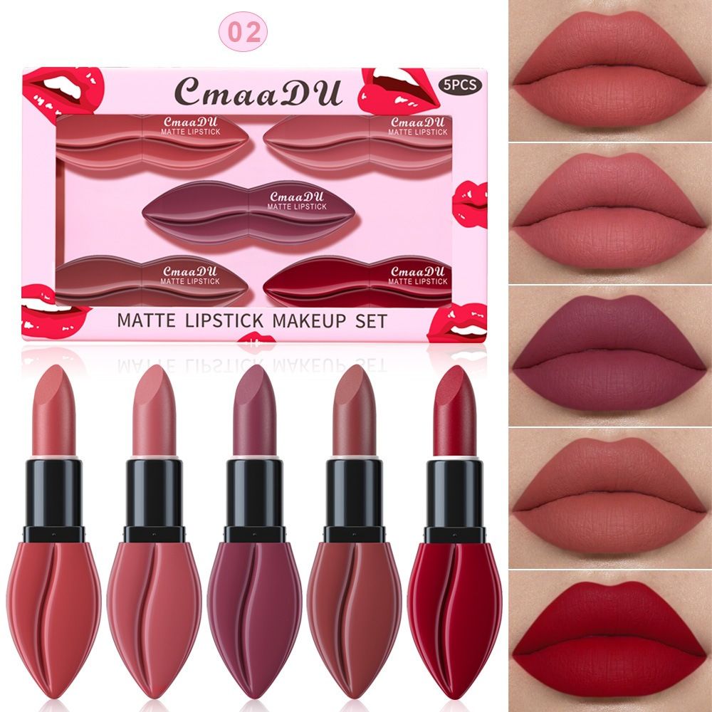 CmaaDU 5Pcs Matte Lipstick Set, Long Lasting Waterproof Velvet Lipstick, Non-Stick Cup Highly Pigmented Lip Makeup Gift Set for Women