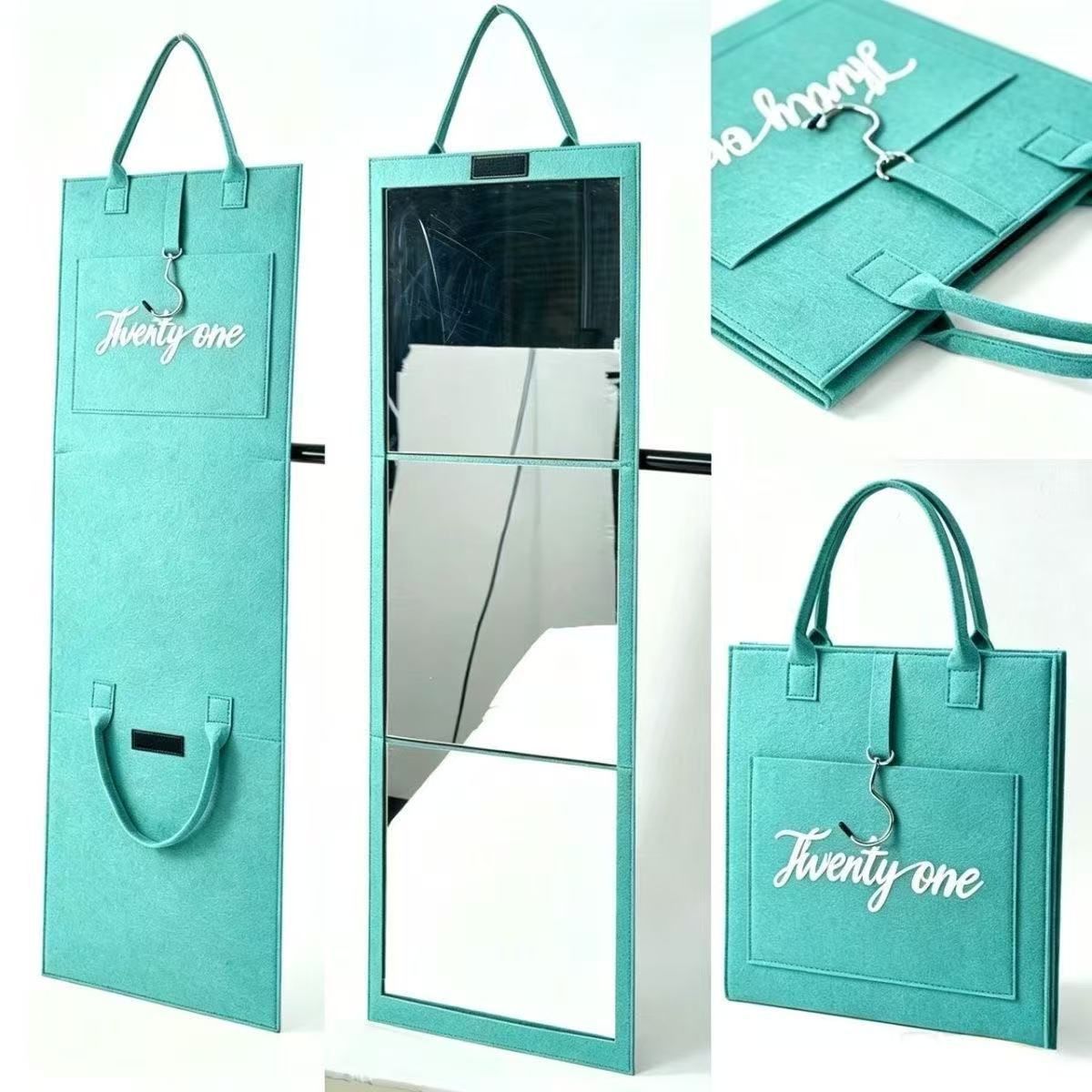 Portable Foldable Full Length Mirror, 3Pcs 30*30cm Acrylic HD Mirror Sheets, Lightweight 650g Cloth Bag Design, Dressing Makeup Mirror for Dorm, Camping, Travel, Ins Style Hanging Mirror, Easy Storage & Carry