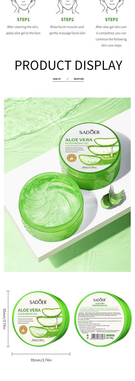 SADOER Aloe Vera Gel - Hydrating Moisturizing Soothing Gel for Face & Body