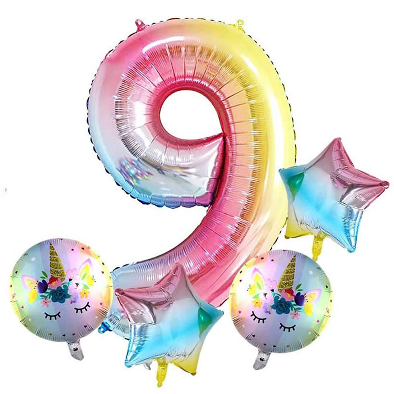 5 PCS 40 Inch Birthday Unicorn Foil Balloon Party Decorations Supplies Helium Mylar Digital Balloons Set