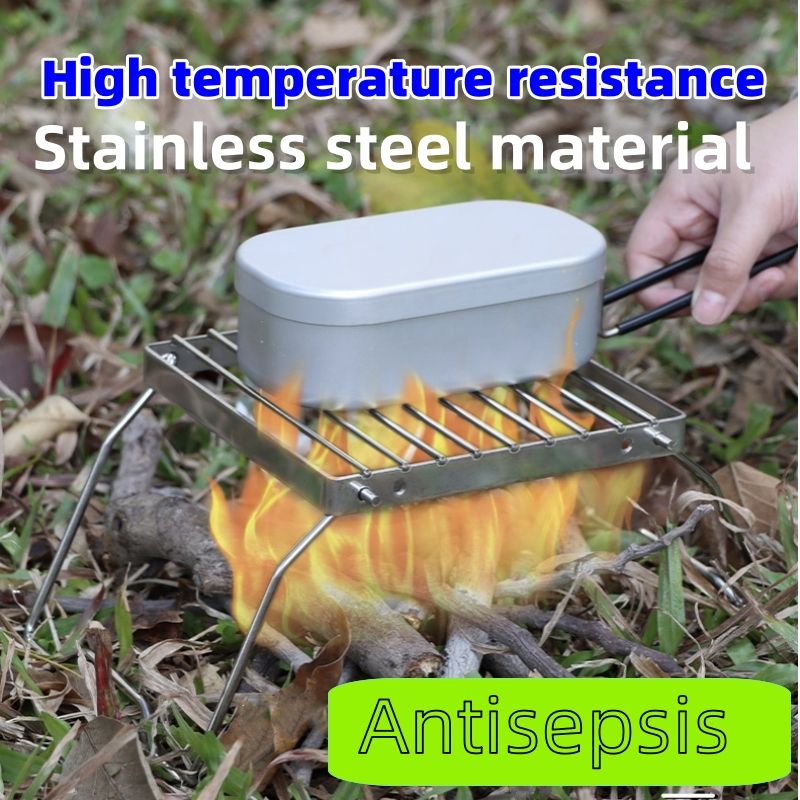 Portable outdoor stove rack barbecue stand CRRSHOP Foldable kettle holder, stainless steel striped grid, mini holder, baking tray holder