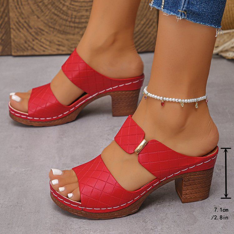 Fashionable thick high-heeled flip-flops 2025 new summer export large-sized one-strap flip-flops, fashionable flip-flop women