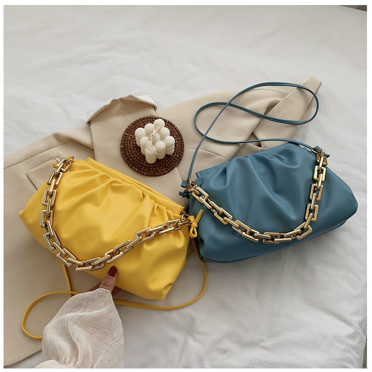 New Women's Fashion PU Leather Pleated Chains Shoulder Bags