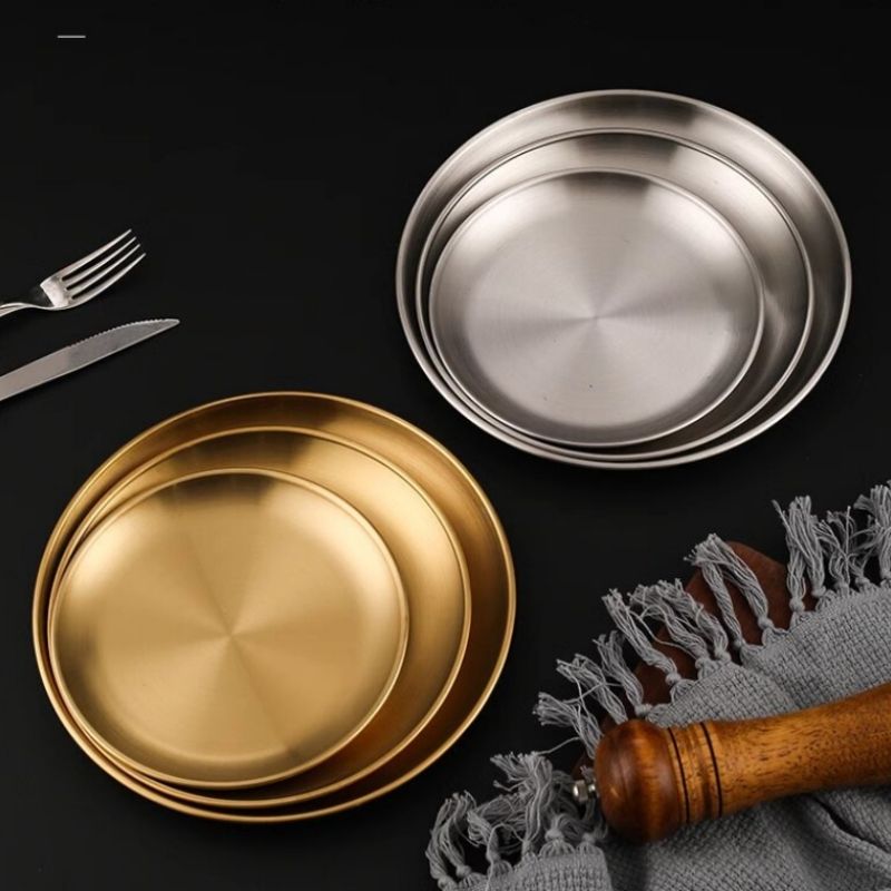 Stainless steel plate, barbecue plate, Western cuisine plate, ornament tray CRRSHOP free shipping Thickened stainless steel disc