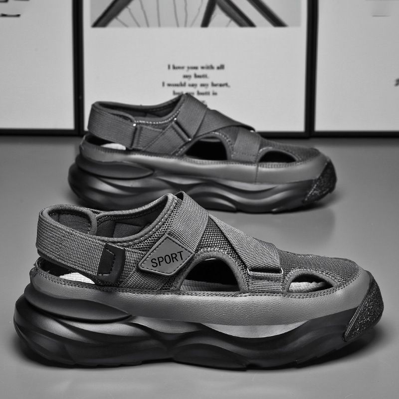 Men's Closed-Toe Platform Sport Sandals, Breathable Mesh Adjustable Strap Casual Summer Shoes, Thick-Sole Non-Slip Outdoor Footwear, 2 Colors Available, EU Size 41-45