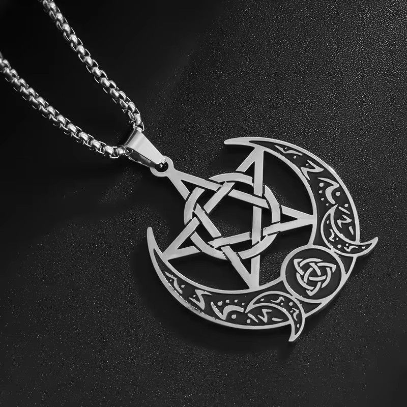 Crescent Moon, Five pointed Star, Pendant Necklace, Male, Female, Couple pendant chain necklace free shipping