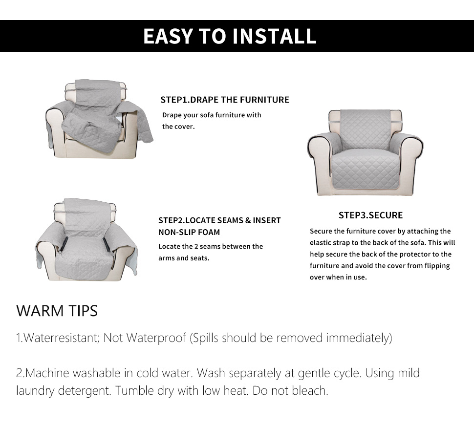 Sofa Slipcover Reversible Sofa Cover Water Resistant Couch Cover with Foam Sticks Elastic Straps Furniture Protector for Pets Kids Children Dog Cat