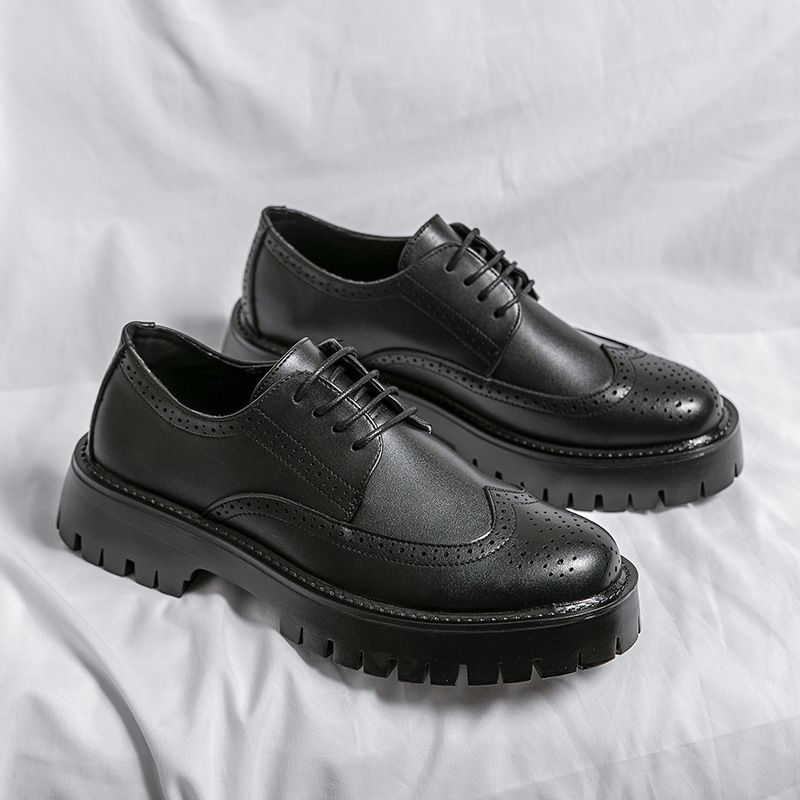Spring and Autumn's new Bullock big head leather shoes, low-top outdoor lace-up casual shoes for teenagers, thick-soled fashionable men's shoes