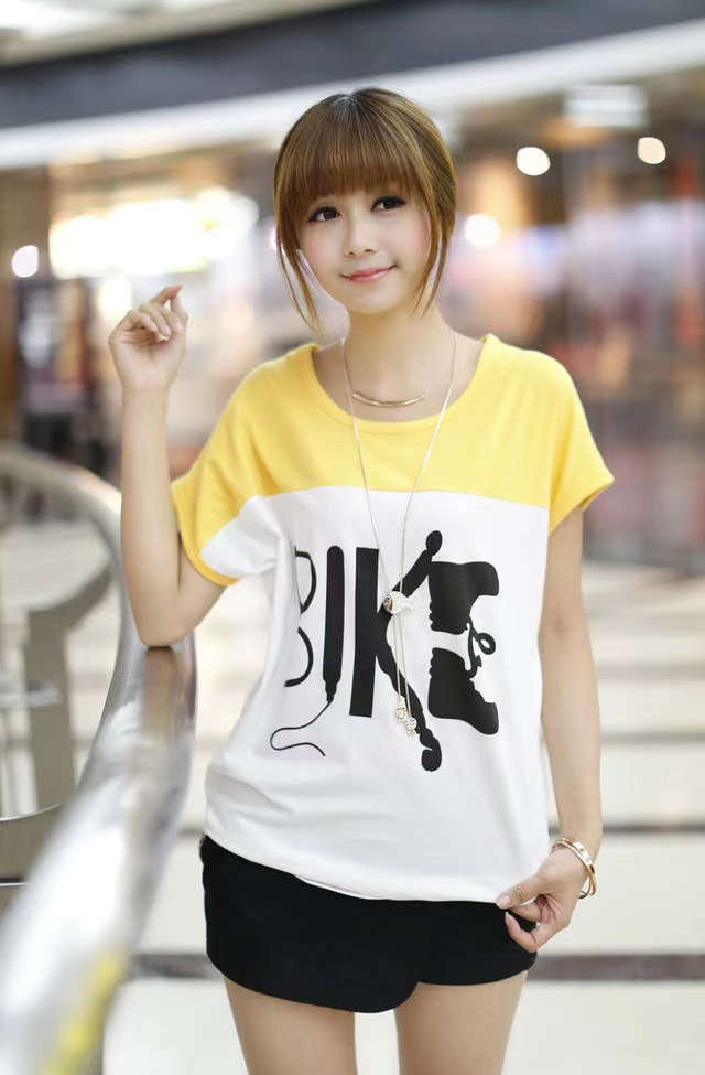 DX073# Women Crew Neck Creative Print Tee T-Shirt