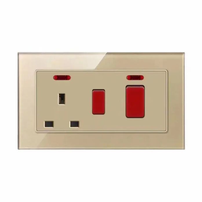 45A COOKER Control Unit Gold color with red Switch Socket and neon