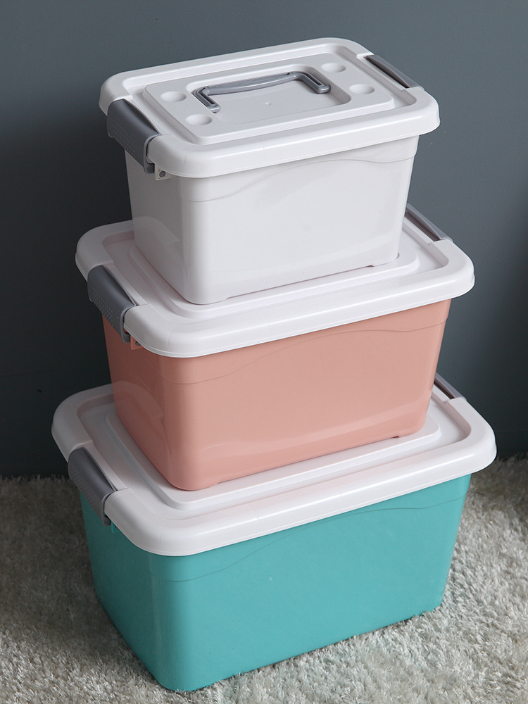Large Capacity Plastic Storage Box, Multipurpose Stackable Storage Bin with White Latching Lid and Handle Clothes Storage Containers