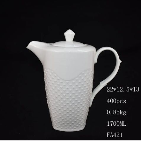 High -Quality 1700ml Ceramic White Long Teapot Porcelain Coffee Jug Set CH-05