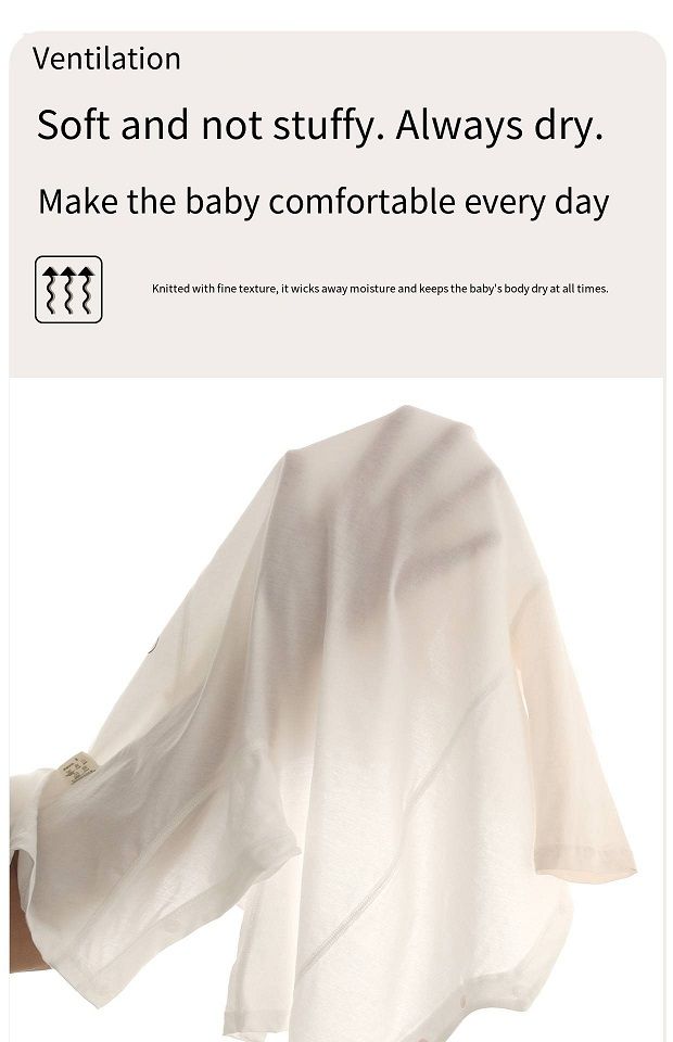 Baby Summer Ice Ceramic Cotton Romper, Long Sleeve No Bone Stitching Jumpsuit, Breathable Thin Infant Onesies with Snap Closure, 66-90cm