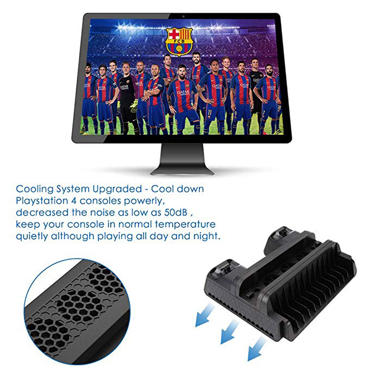 For PS4/PS4 Slim/PS4 Pro Vertical Stand with Cooling Fan Dual Controller Charger Charging Station For SONY Playstation 4 Cooler