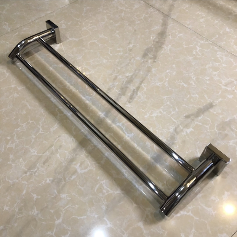A36-2 201 Stainless Steel Bathroom Double Towel Bar Towel Rack Hanger Wall Mount Square Base