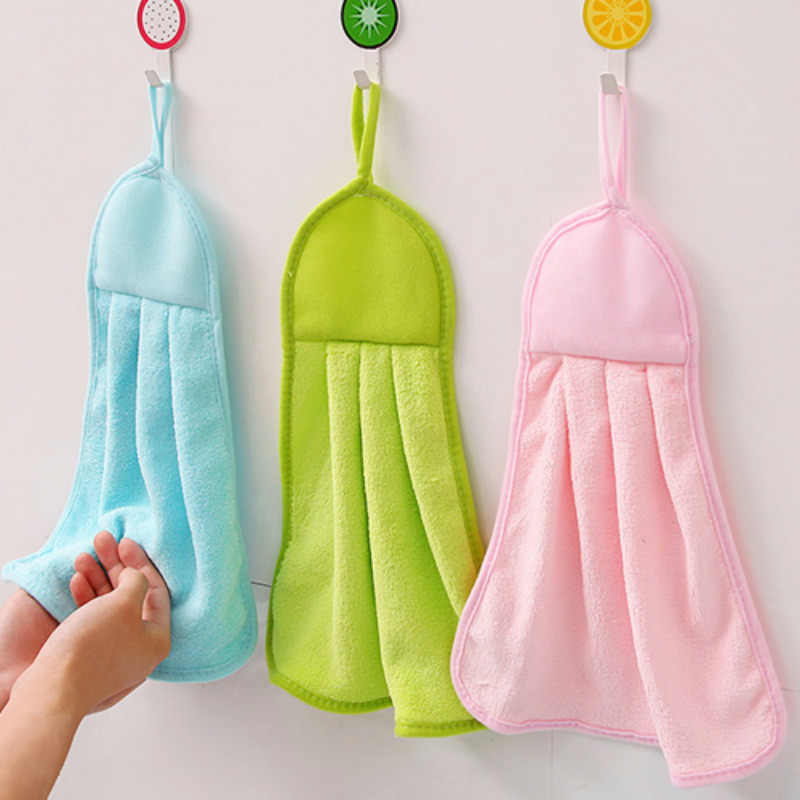 Cute Coral Fleece Hand Towels Kitchen Supplies Hanging Absorbent Rags Dishcloth Housework scouring Pads