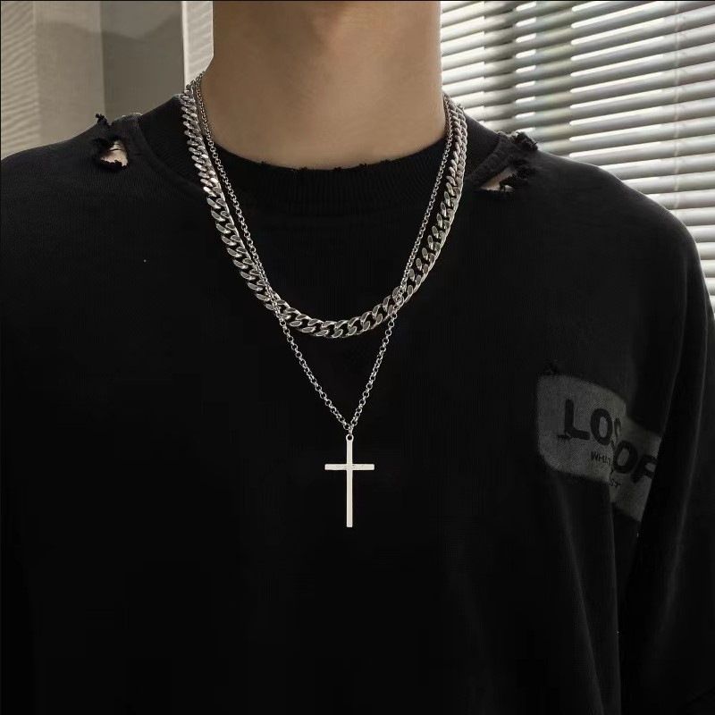 Cuban Link Chain With Cross Pendant Silver necklace