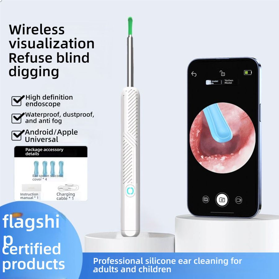  Wireless Smart Visual Ear Cleaner with HD Camera, LED Light, Connects to Phone for Adults & Kids - Safe & Easy Ear Wax Removal Tool white
