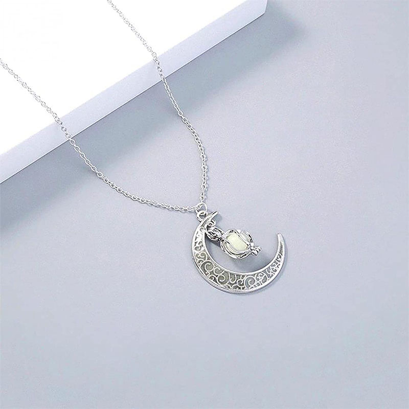 Luminous Enchanted Moonstone Necklace, Hollow Luminous Moon Whirlwind Rotating Bead Necklace Magical Fantasy Fairy Glowing Necklace for Women Girls