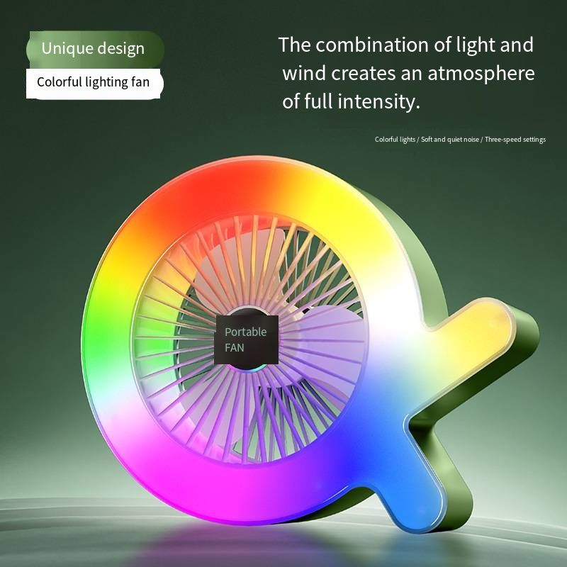 New Desktop Mini Fan With Colorful Running LED Marquee Light USB Rechargeable Portable Table Fan For Home Office Dormitory