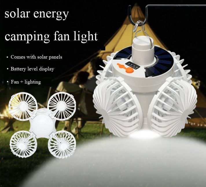 - Solar Charging Fan Light Portable Handheld Emergency Lamp Multi-Functional 2 in 1 Outdoor Camping Mobile Lighting Fan