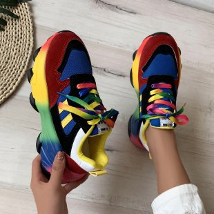 New Spring and autumn 2025 European and American thick-soled, colored front lace-up sporty women's shoes, large-sized single shoes for women