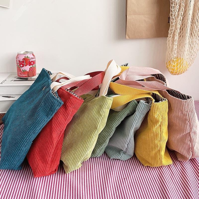 Colorful Mini Handheld Bag, Corduroy Cosmetic Bag, Multi-purpose Lunch Bag, Casual Portable Shopping Tote Bag
